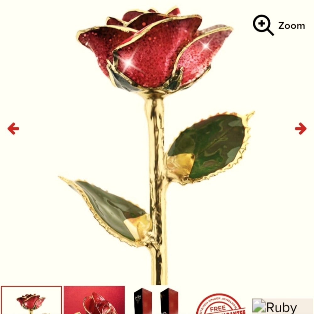 Steven Singer Real Classic Ruby Red Rose Preserved and Dipped in 24 Karat Gold